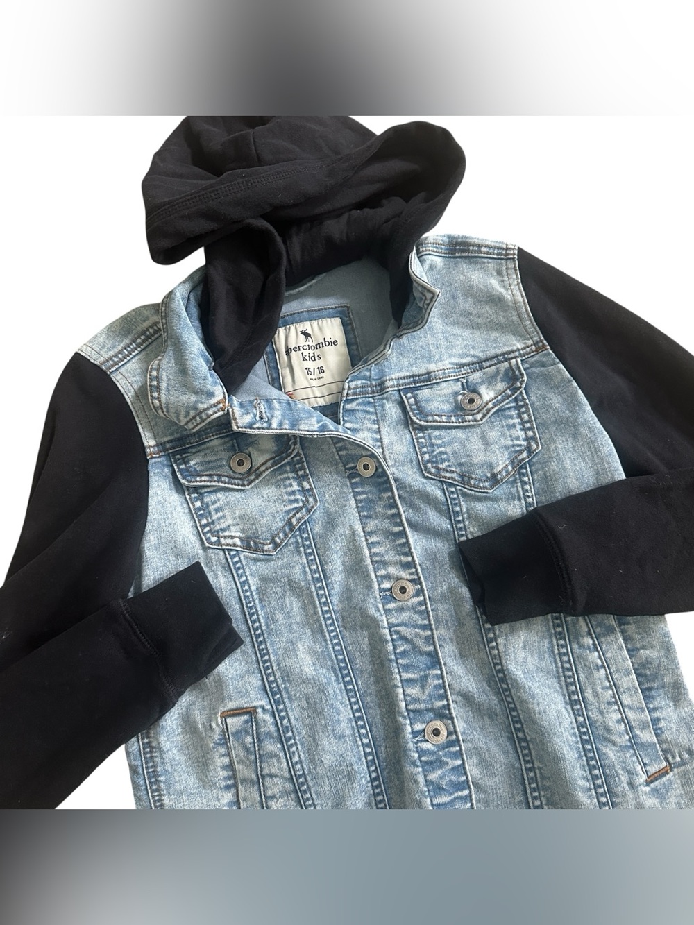 Abercrombie Fitch Kids Denim Jacket Hoodie Youth Boy Girl 15/16